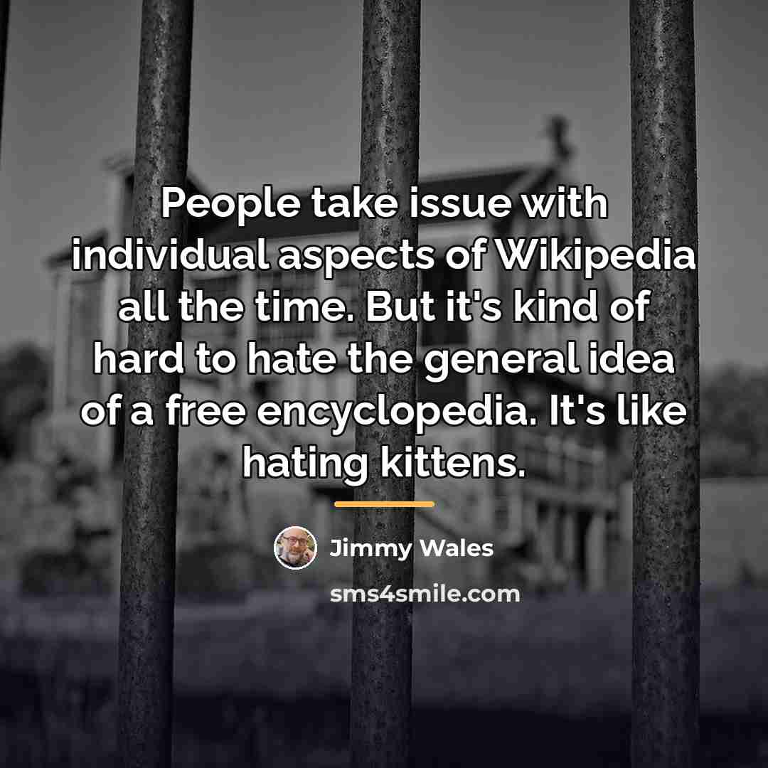 “People take issue with individual aspects of Wikipedia all the…” quote by Jimmy Wales