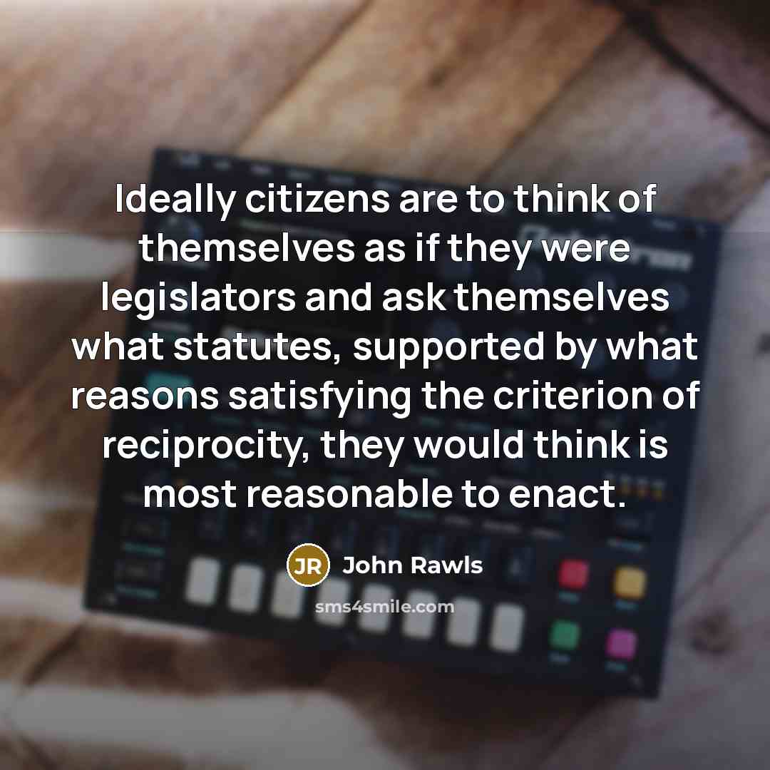 “Ideally citizens are to think of themselves as if they…” quote by John Rawls