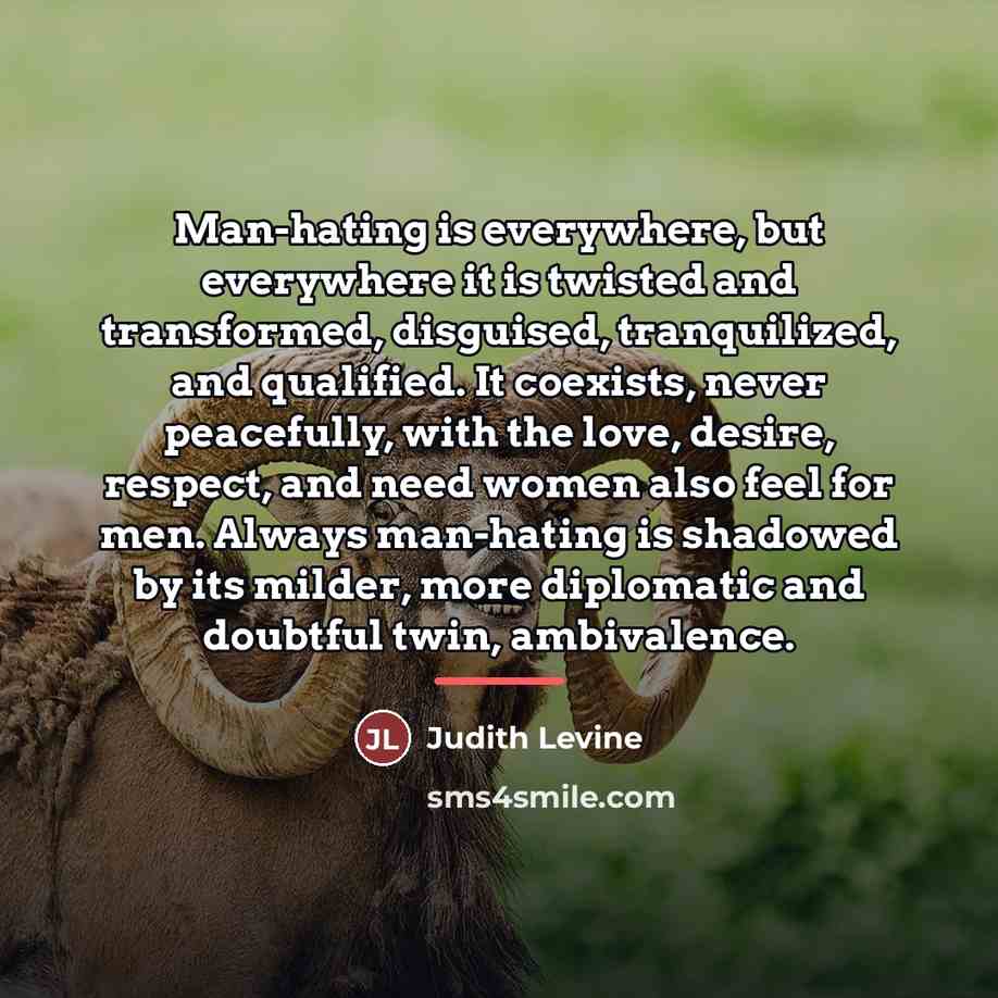 “Man-hating is everywhere, but everywhere it is twisted and transformed,…” quote by Judith Levine