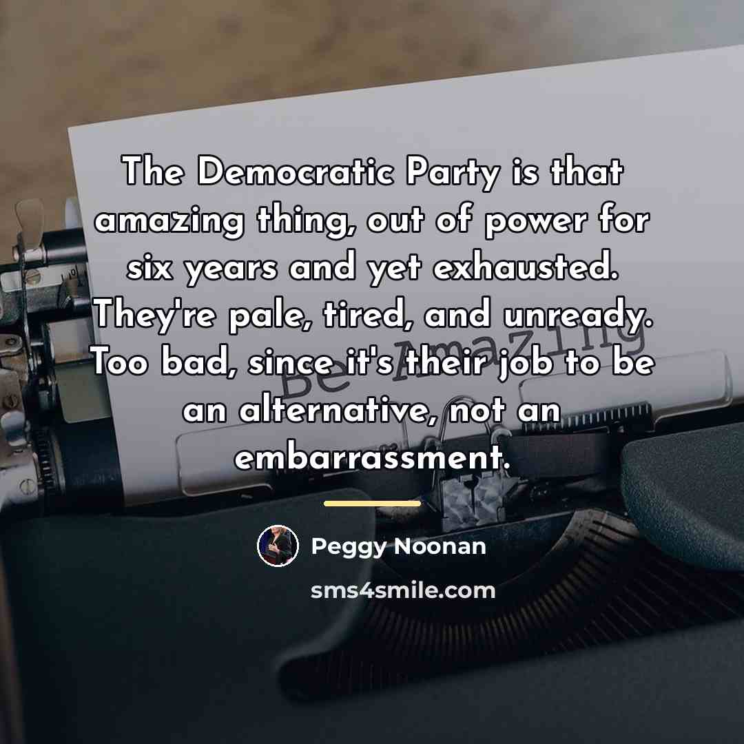 “The Democratic Party is that amazing thing, out of power…” quote by Peggy Noonan