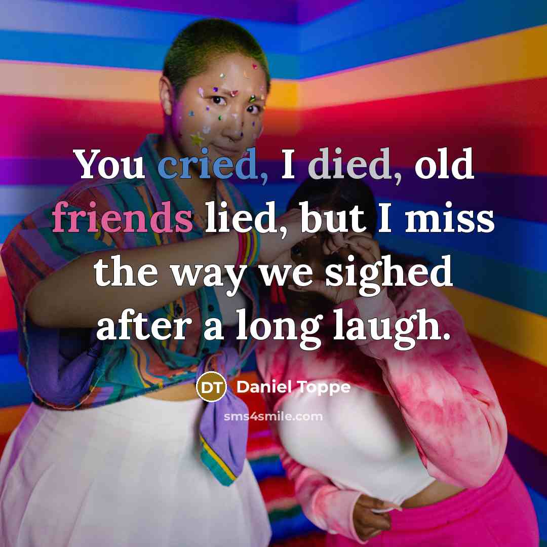 “You cried, I died, old friends lied, but I miss the way we sighed after a long laugh.” quote by Daniel Toppe