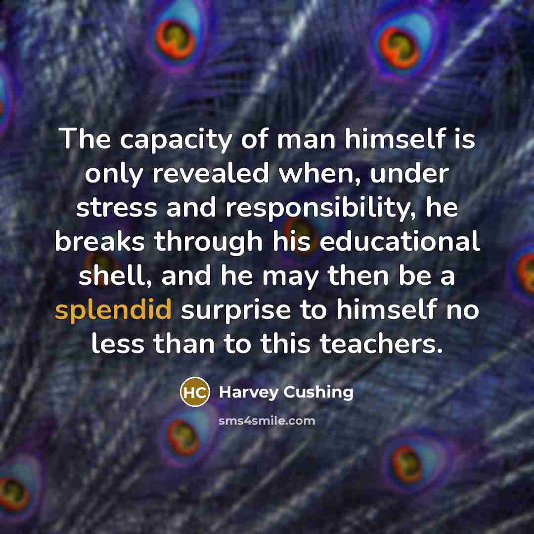 “The capacity of man himself is only revealed when, under…” quote by Harvey Cushing