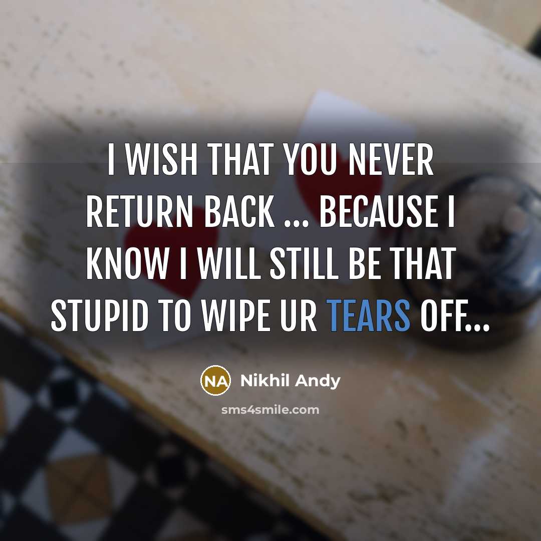 “I wish that you never return back .... Because I…” quote by Nikhil Andy
