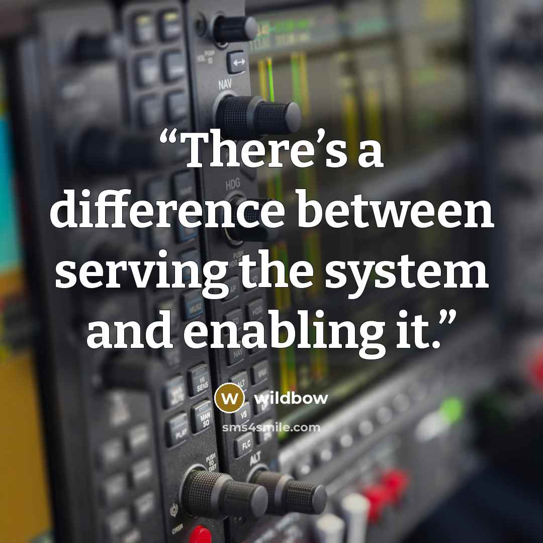 “There’s a difference between serving the system and enabling it.” quote by wildbow
