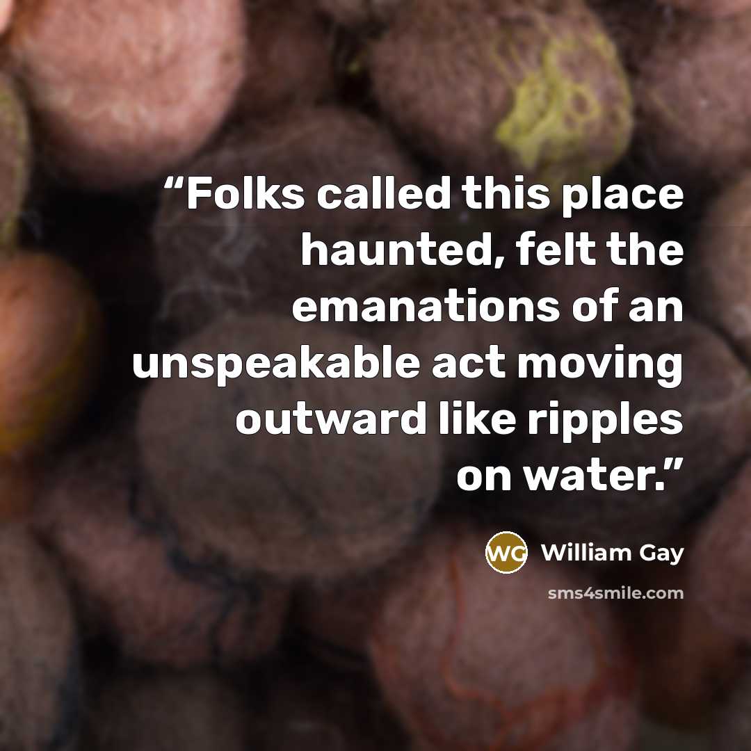 “Folks called this place haunted, felt the emanations of an unspeakable act moving outward like ripples on water.” quote by William Gay