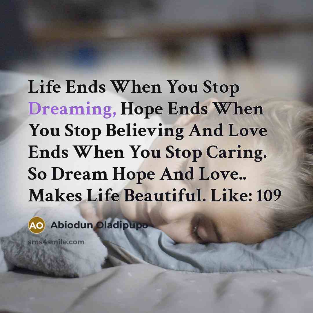 “Life Ends When You Stop Dreaming, Hope Ends When You…” quote by Abiodun Oladipupo