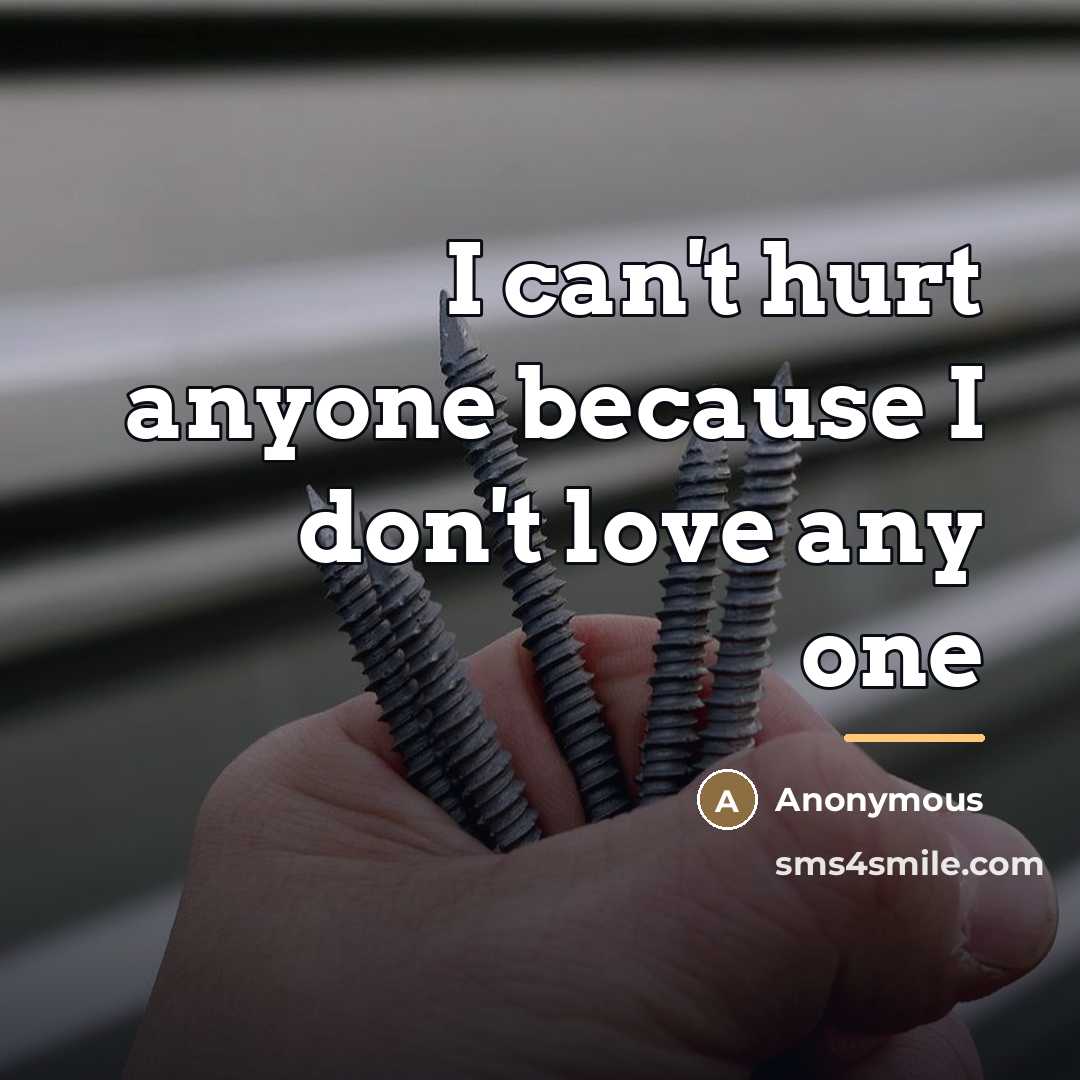 “I can't hurt anyone because I don't love any one…” quote by Anonymous
