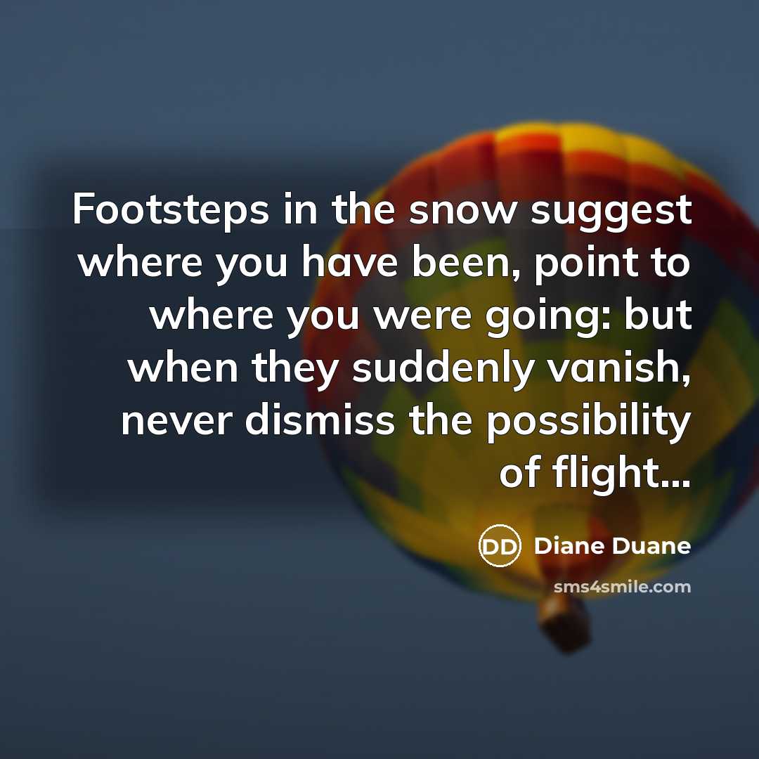 “Footsteps in the snow suggest where you have been, point…” quote by Diane Duane