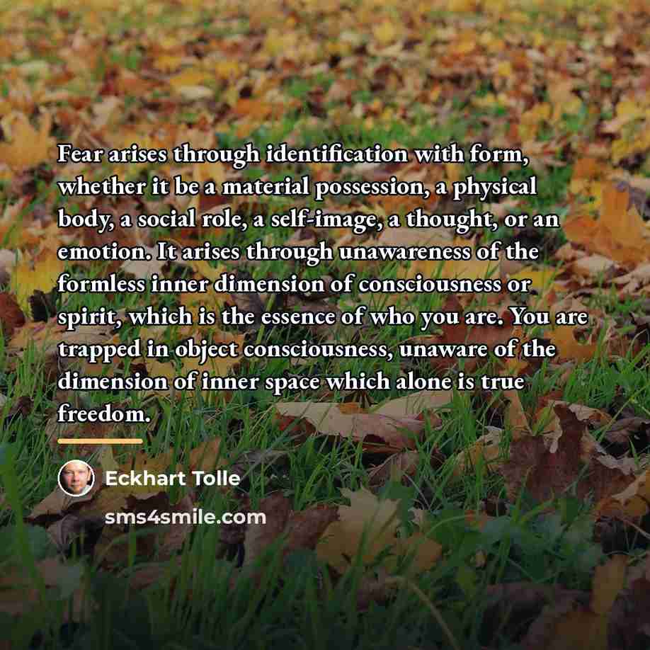 “Fear arises through identification with form, whether it be a…” quote by Eckhart Tolle