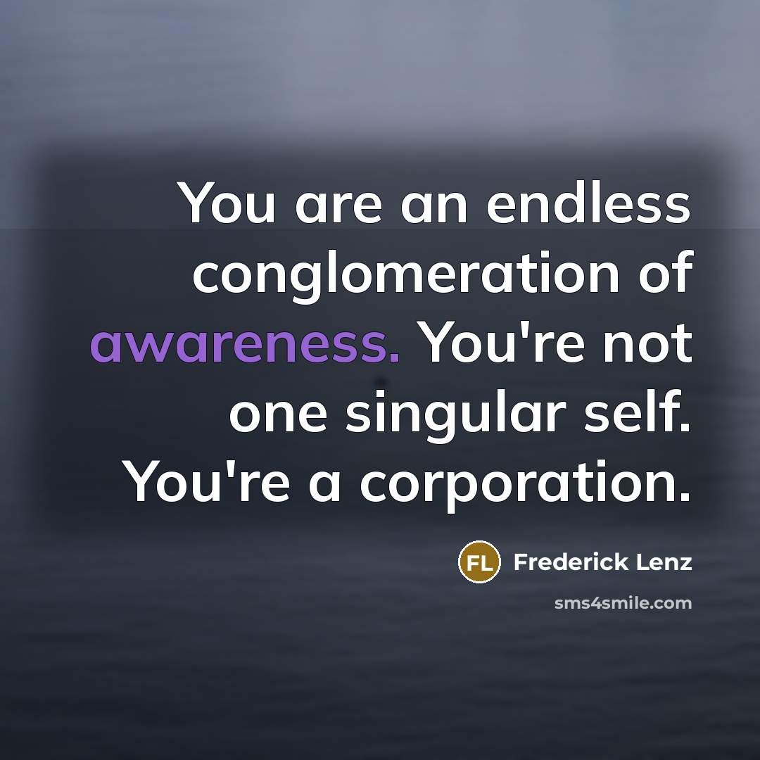 “You are an endless conglomeration of awareness. You're not one…” quote by Frederick Lenz