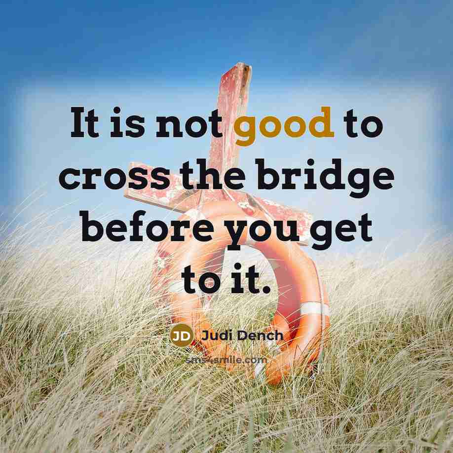 “It is not good to cross the bridge before you…” quote by Judi Dench