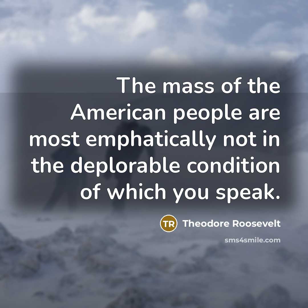 “The mass of the American people are most emphatically not in the deplorable condition of which you speak.” quote by Theodore Roosevelt