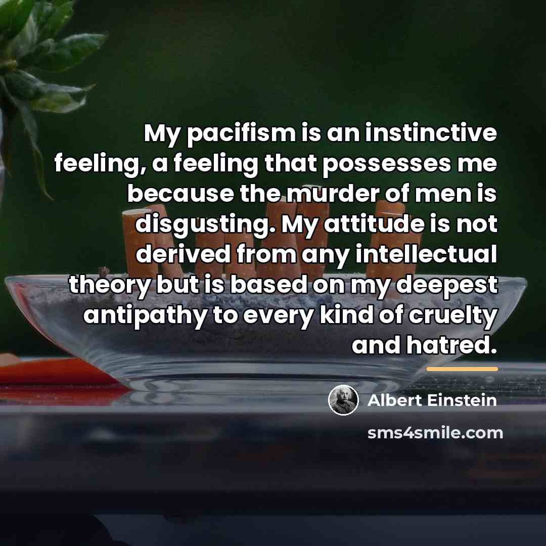 “My pacifism is an instinctive feeling, a feeling that possesses…” quote by Albert Einstein