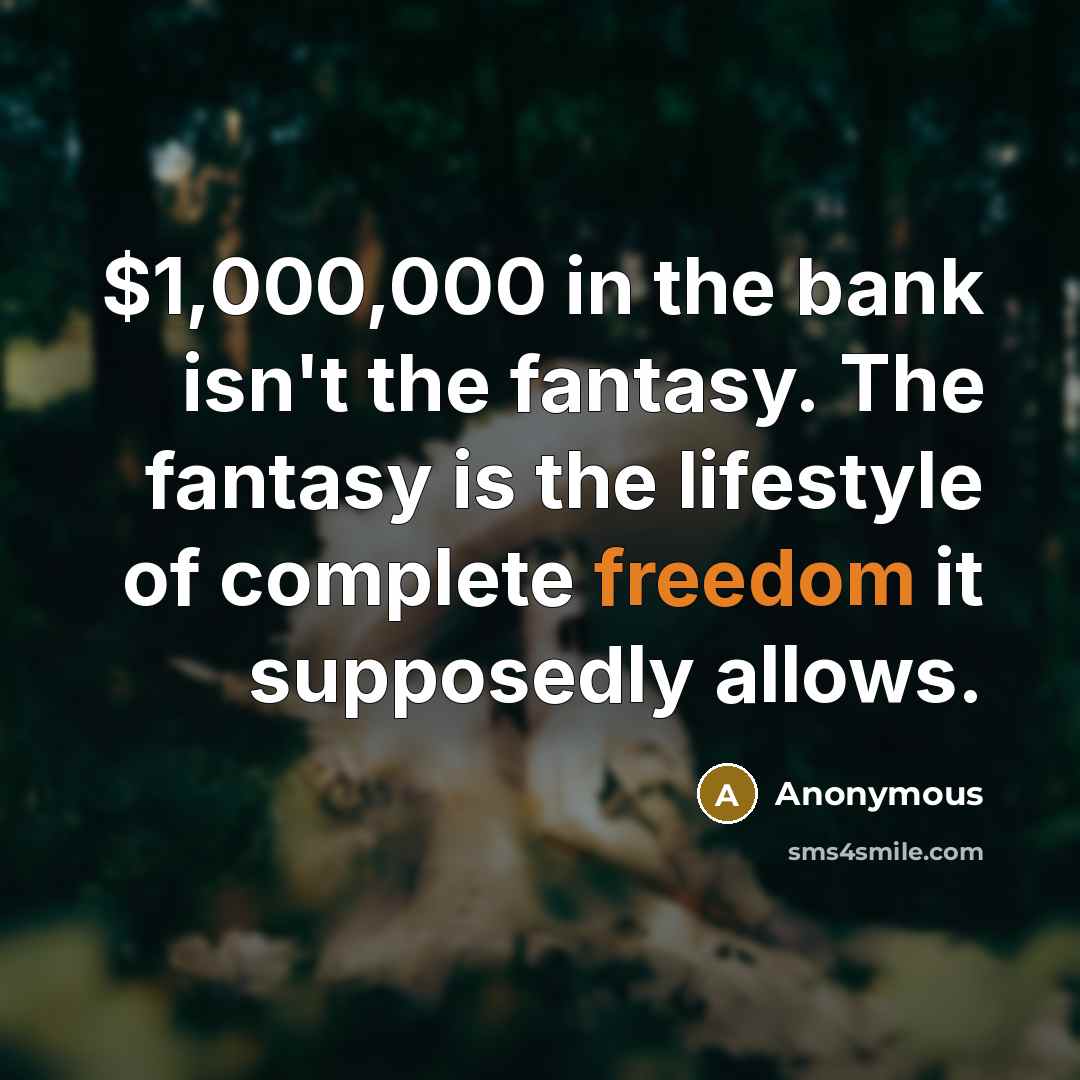 “$1,000,000 in the bank isn't the fantasy. The fantasy is…” quote by Anonymous