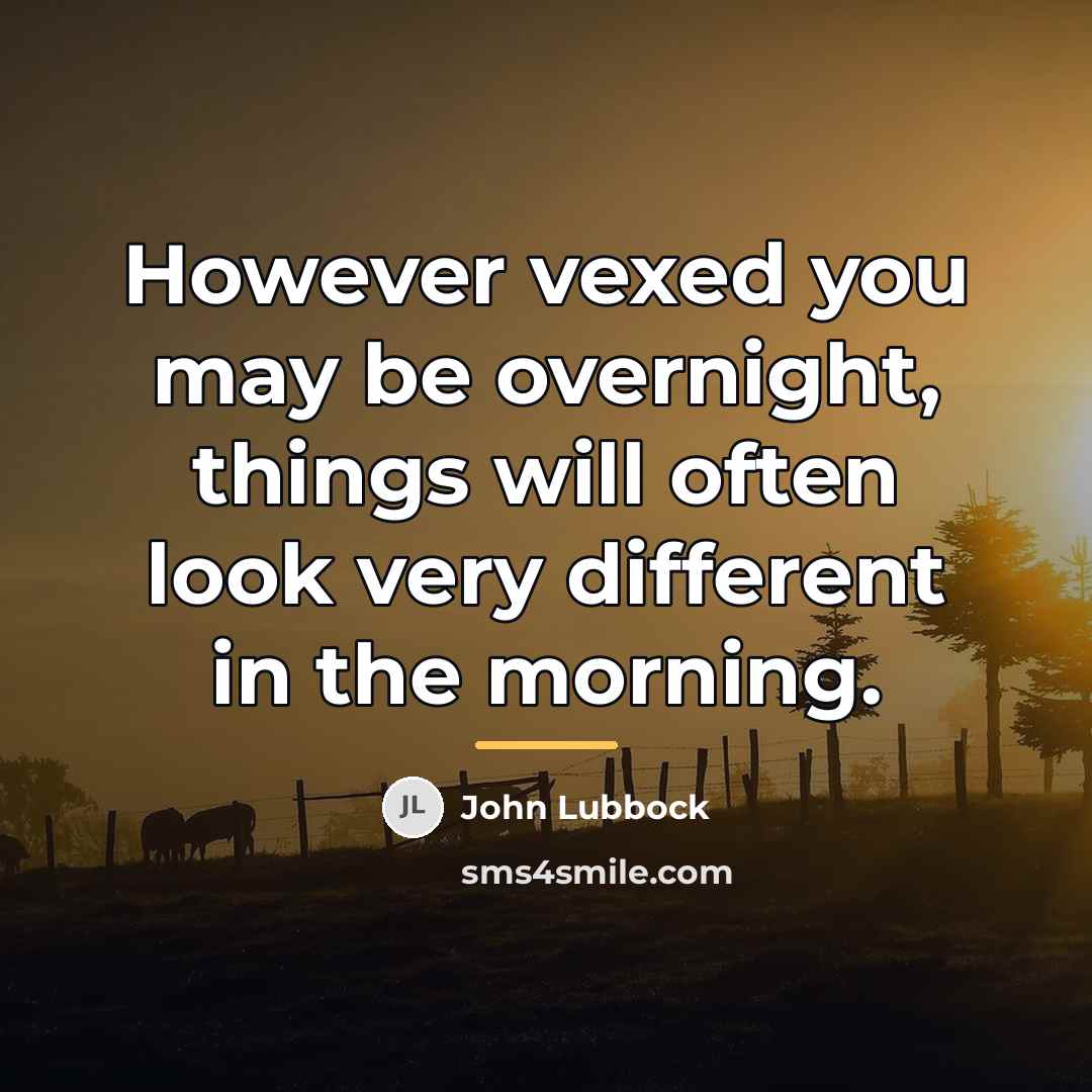 “However vexed you may be overnight, things will often look…” quote by John Lubbock
