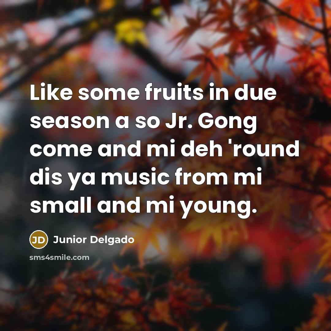 “Like some fruits in due season a so Jr. Gong come and mi deh 'round dis ya music from mi small and mi young.” quote by Junior Delgado