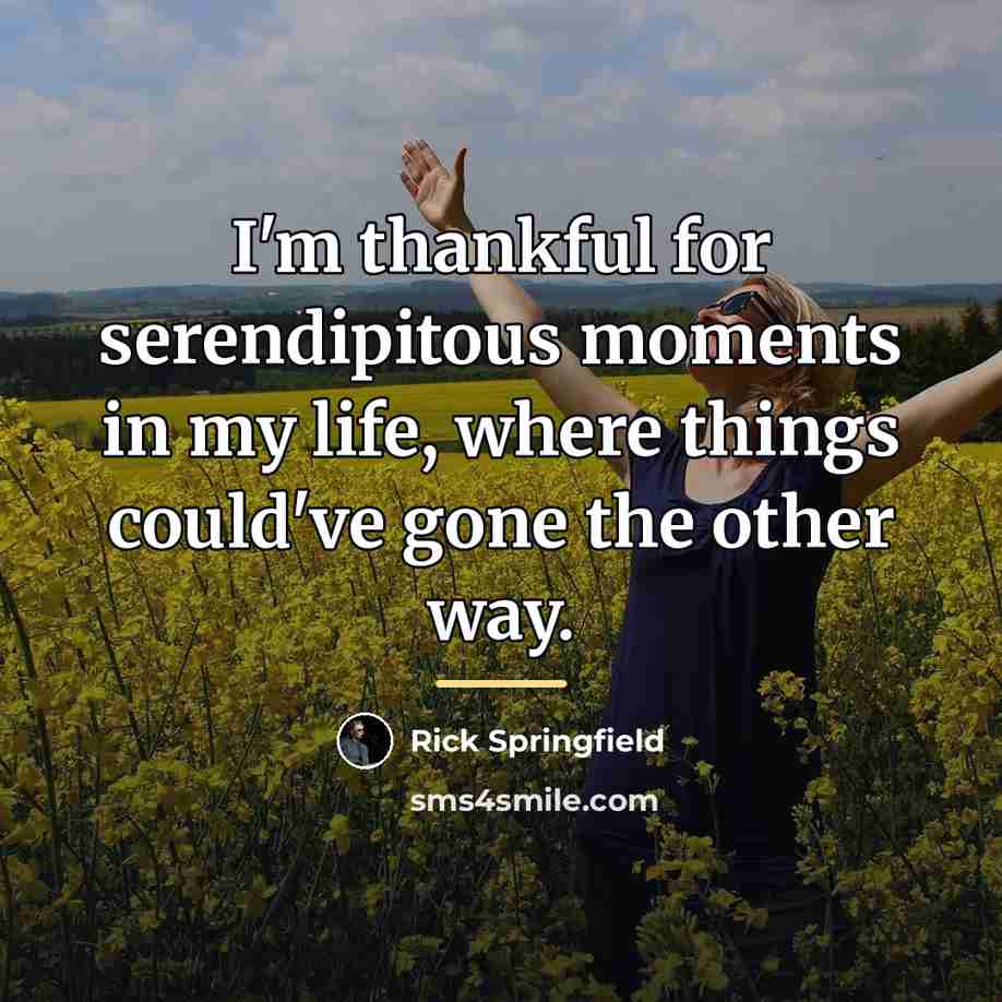 “I'm thankful for serendipitous moments in my life, where things…” quote by Rick Springfield