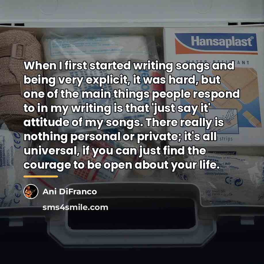 “When I first started writing songs and being very explicit,…” quote by Ani DiFranco