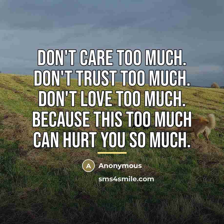 “Don't care too much. Don't trust too much. Don't love…” quote by Anonymous