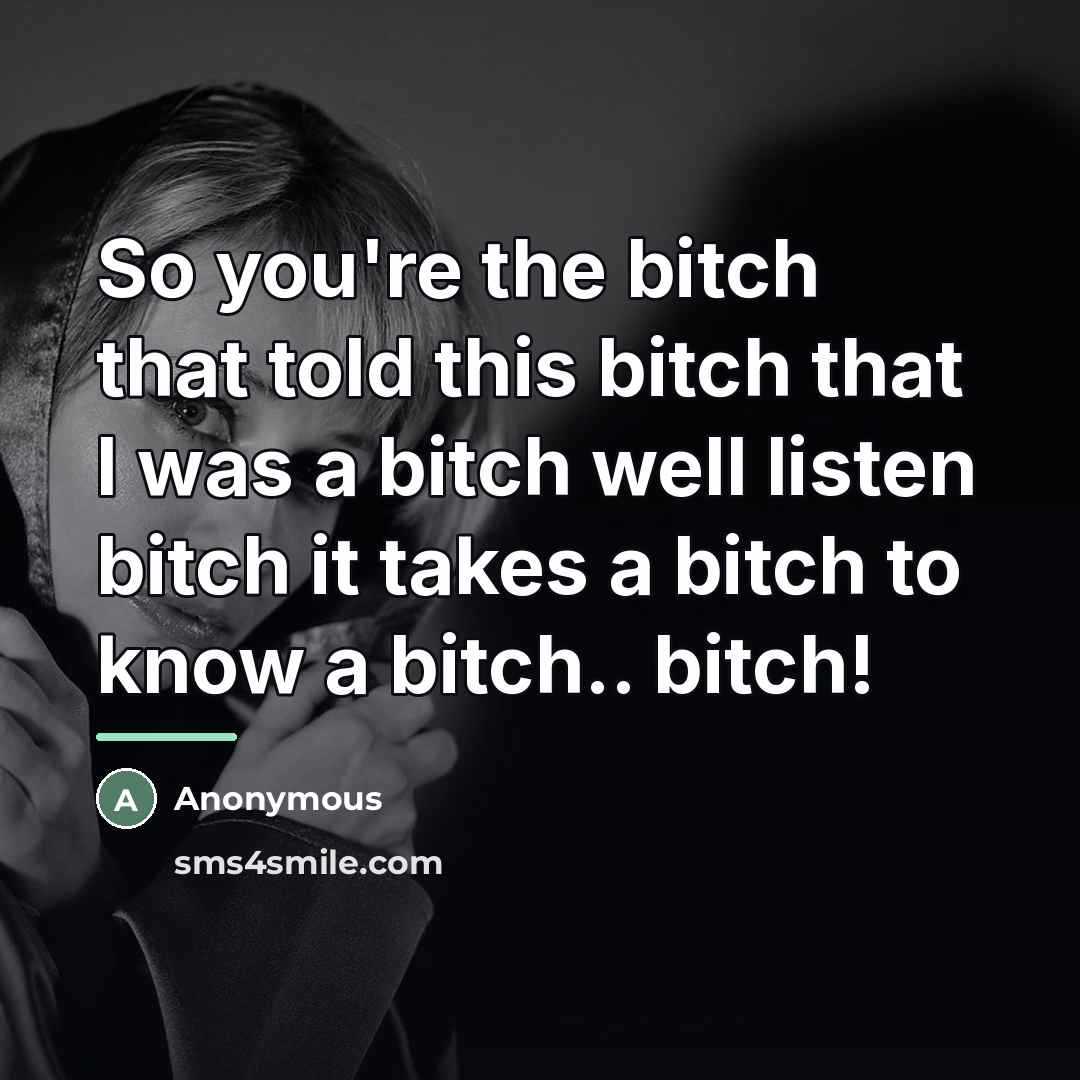 “So you're the bitch that told this bitch that I…” quote by Anonymous
