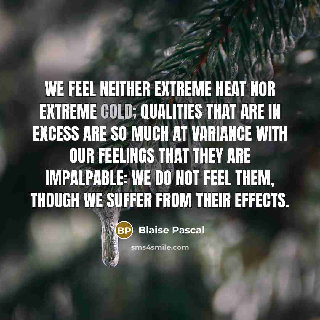 “We feel neither extreme heat nor extreme cold; qualities that…” quote by Blaise Pascal