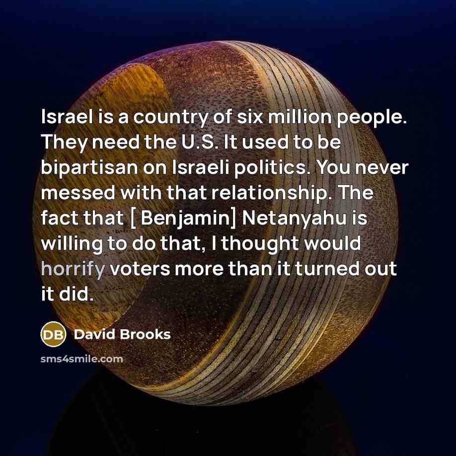 “Israel is a country of six million people. They need…” quote by David Brooks