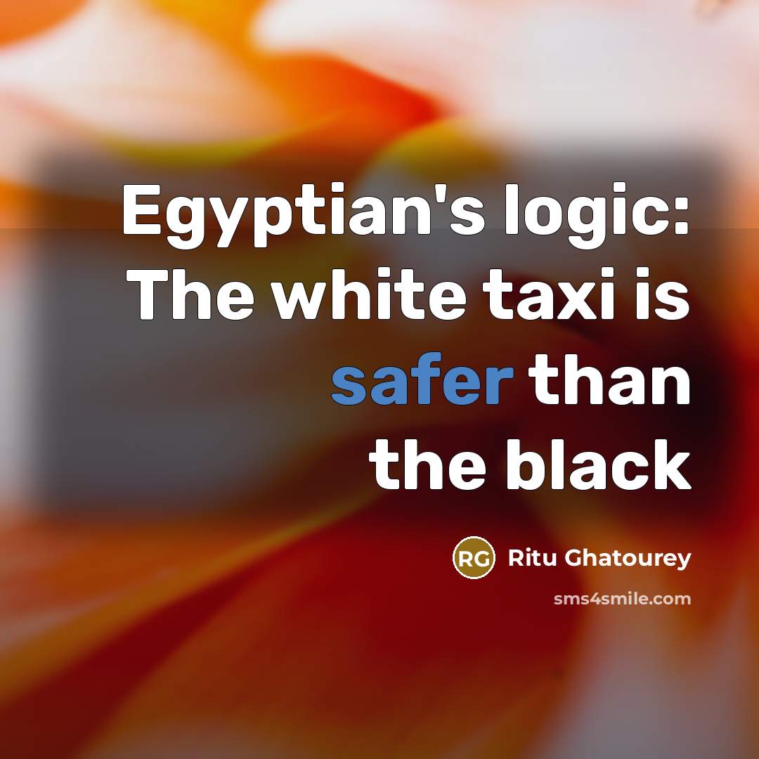 “Egyptian's logic: The white taxi is safer than the black…” quote by Ritu Ghatourey