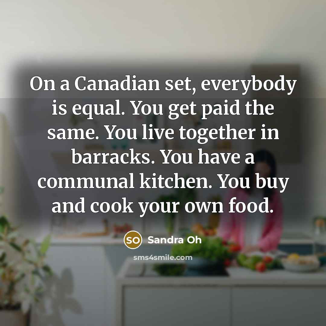 “On a Canadian set, everybody is equal. You get paid…” quote by Sandra Oh