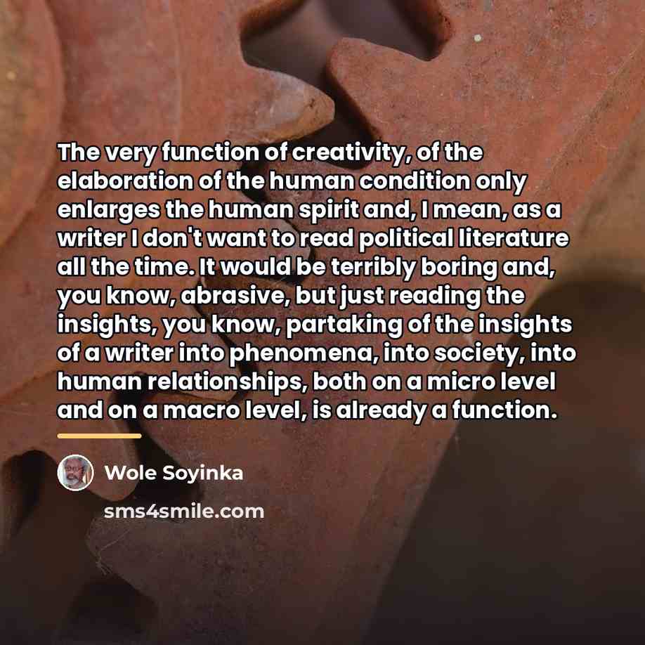 “The very function of creativity, of the elaboration of the…” quote by Wole Soyinka