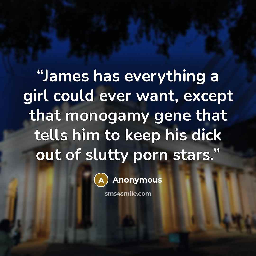 “James has everything a girl could ever want, except that monogamy gene that tells him to keep his dick out of slutty porn stars.” quote by Anonymous