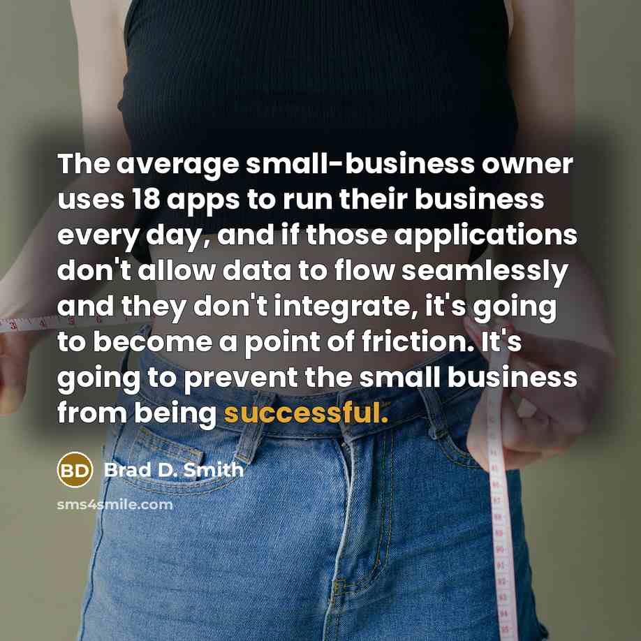 “The average small-business owner uses 18 apps to run their…” quote by Brad D. Smith