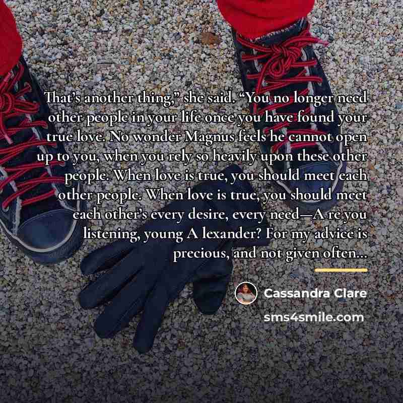 “That’s another thing,” she said. “You no longer need other…” quote by Cassandra Clare