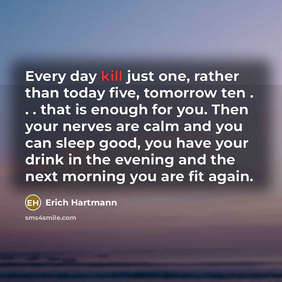 “Every day kill just one, rather than today five, tomorrow…” quote by Erich Hartmann