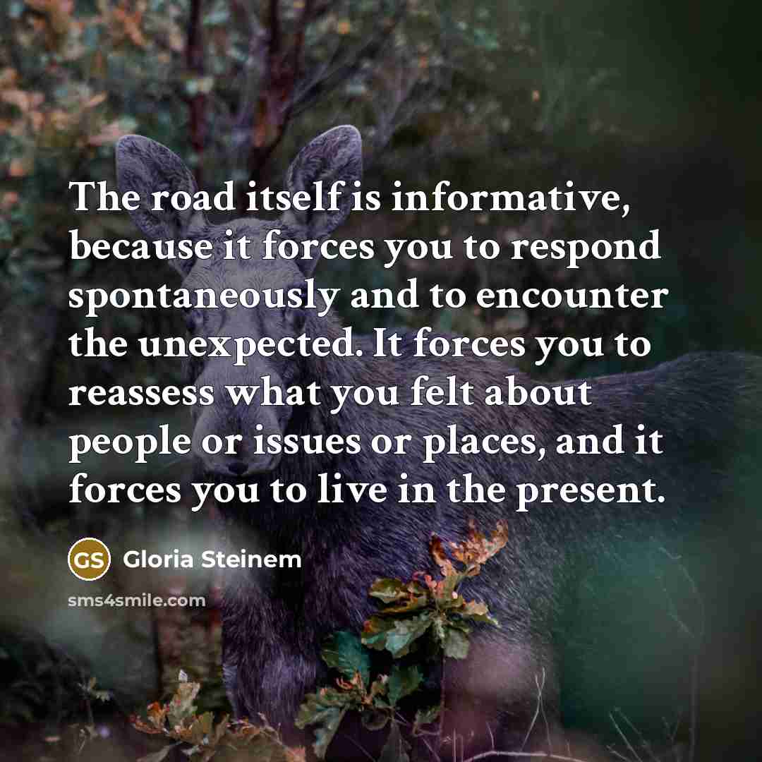 “The road itself is informative, because it forces you to…” quote by Gloria Steinem