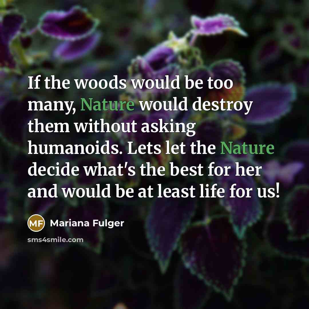 “If the woods would be too many, Nature would destroy…” quote by Mariana Fulger