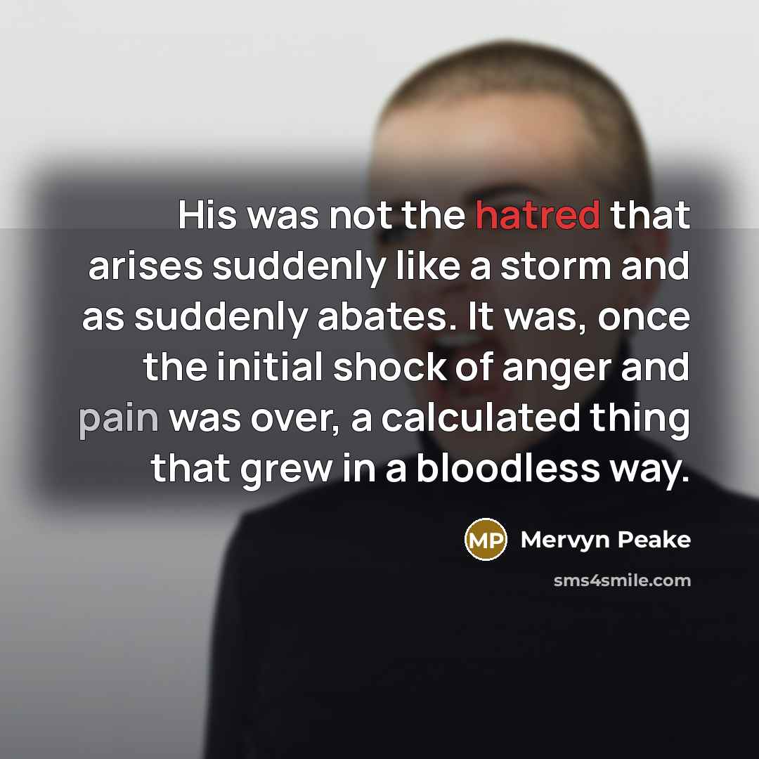 “His was not the hatred that arises suddenly like a…” quote by Mervyn Peake