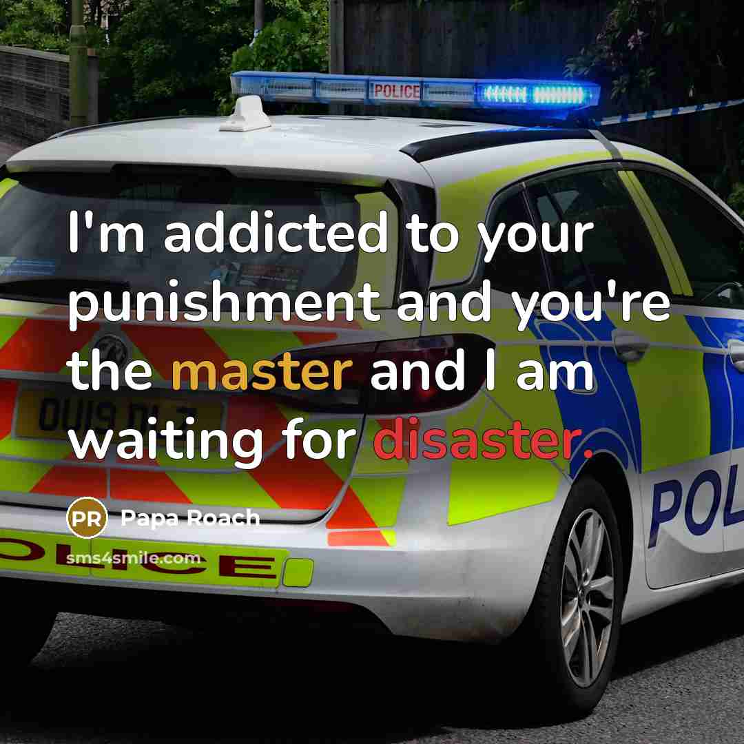 “I'm addicted to your punishment and you're the master and I am waiting for disaster.” quote by Papa Roach