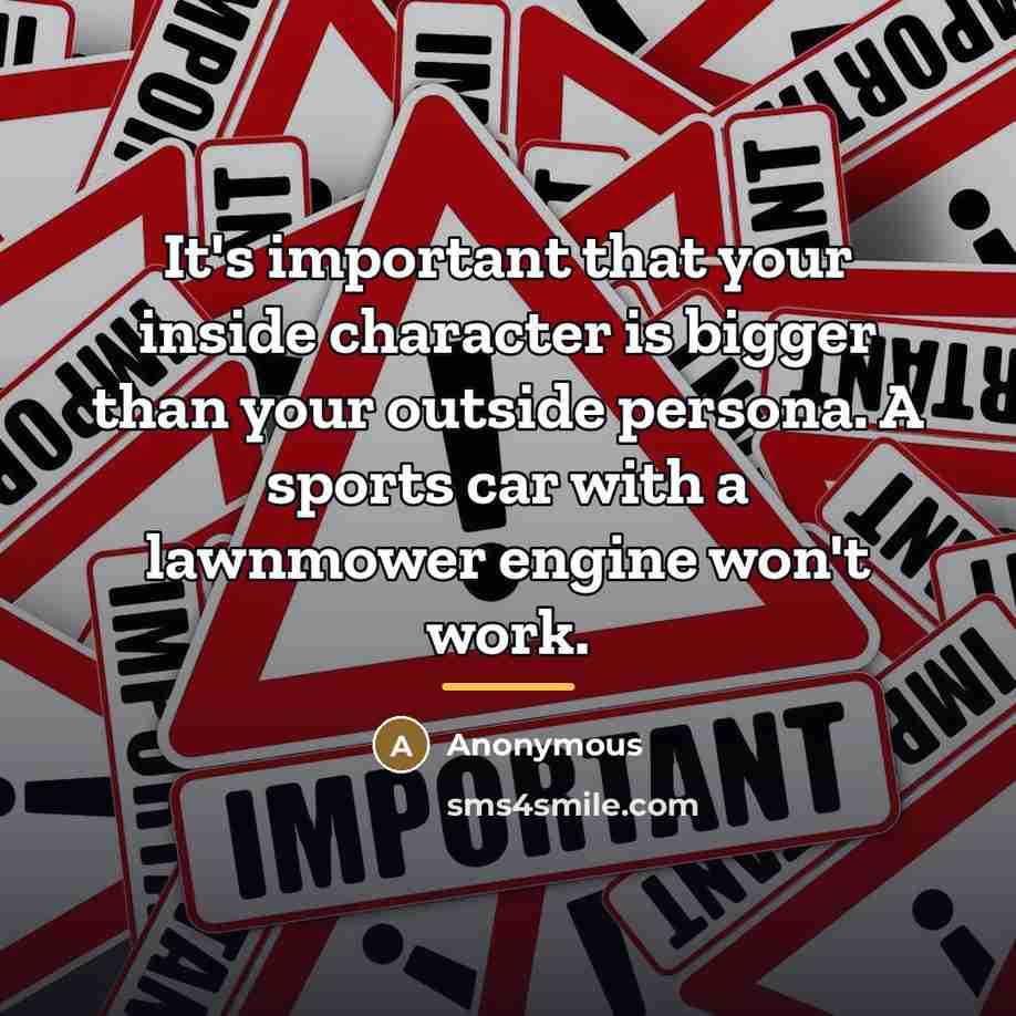 “It's important that your inside character is bigger than your…” quote by Anonymous