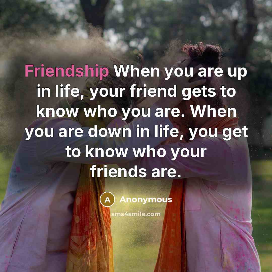 “Friendship When you are up in life, your friend gets…” quote by Anonymous