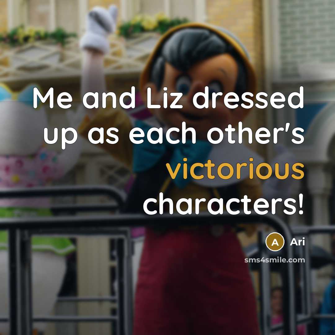 “Me and Liz dressed up as each other's victorious characters!” quote by Ari