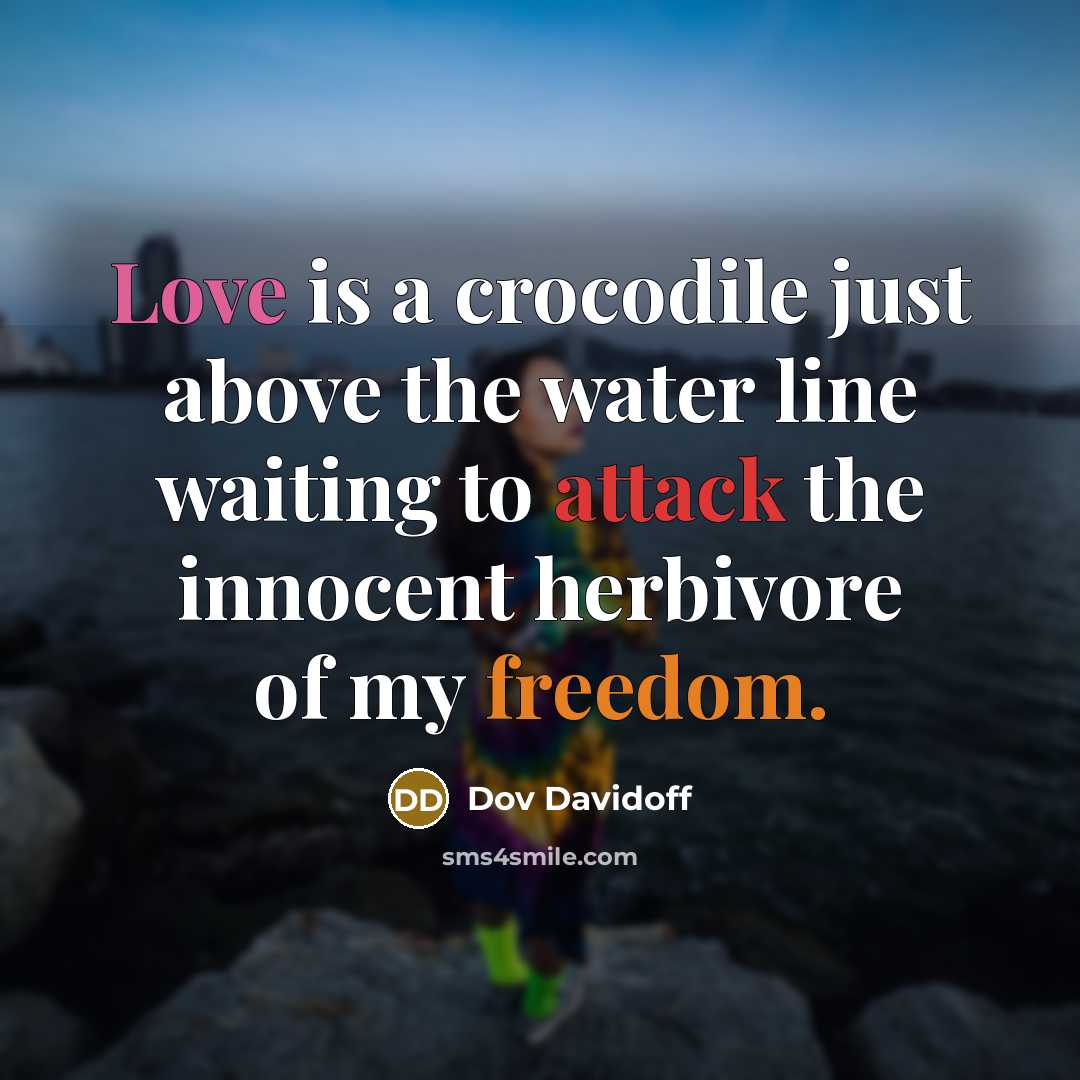 “Love is a crocodile just above the water line waiting…” quote by Dov Davidoff
