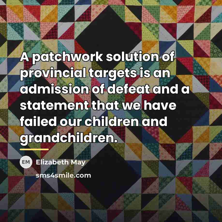 “A patchwork solution of provincial targets is an admission of…” quote by Elizabeth May