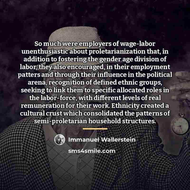 “So much were employers of wage-labor unenthusiastic about proletarianization that,…” quote by Immanuel Wallerstein