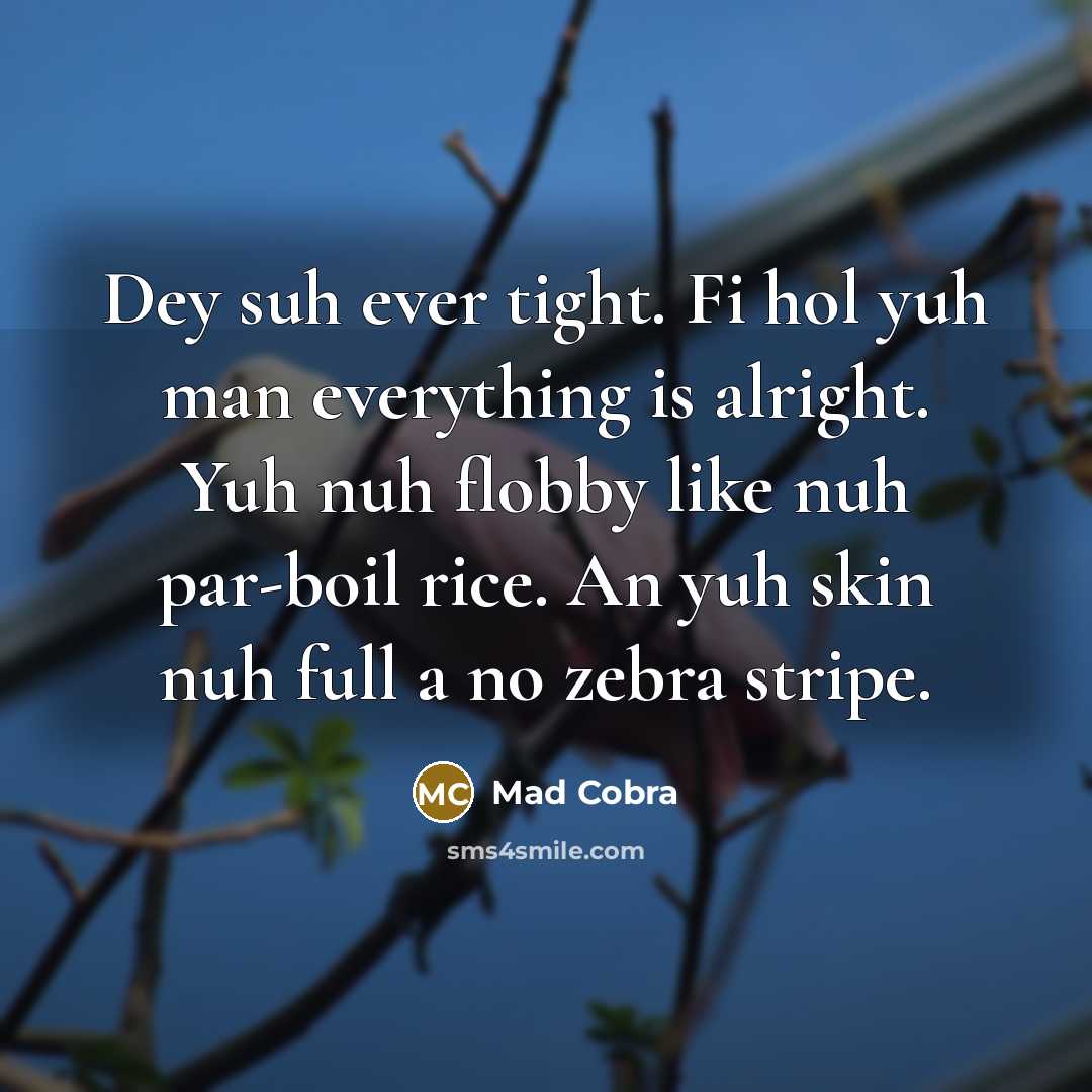 “Dey suh ever tight. Fi hol yuh man everything is…” quote by Mad Cobra