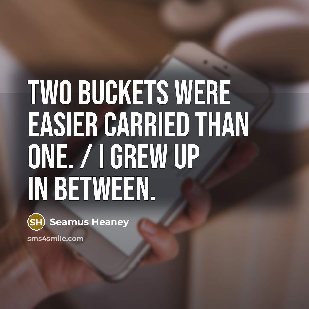 “Two buckets were easier carried than one. / I grew…” quote by Seamus Heaney