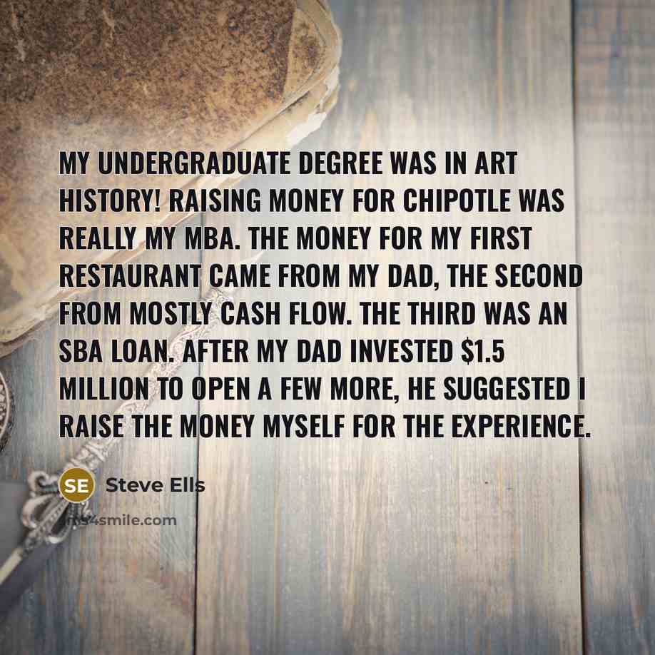 “My undergraduate degree was in art history! Raising money for…” quote by Steve Ells