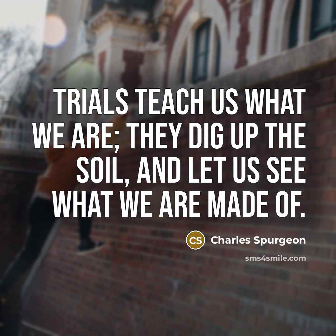 “Trials teach us what we are; they dig up the…” quote by Charles Spurgeon