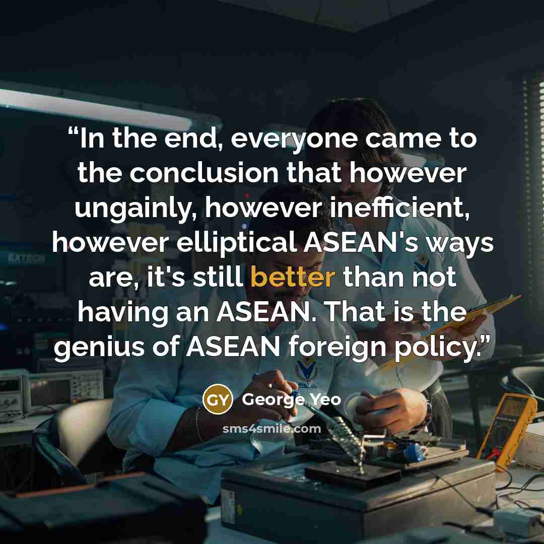 “In the end, everyone came to the conclusion that however ungainly, however inefficient, however elliptical ASEAN's ways are, it's still better than not having an ASEAN. That is the genius of ASEAN foreign policy.” quote by George Yeo
