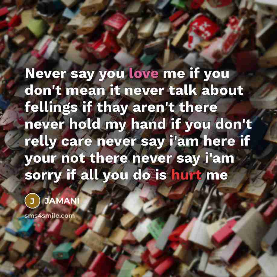 “Never say you love me if you don't mean it…” quote by Jamani