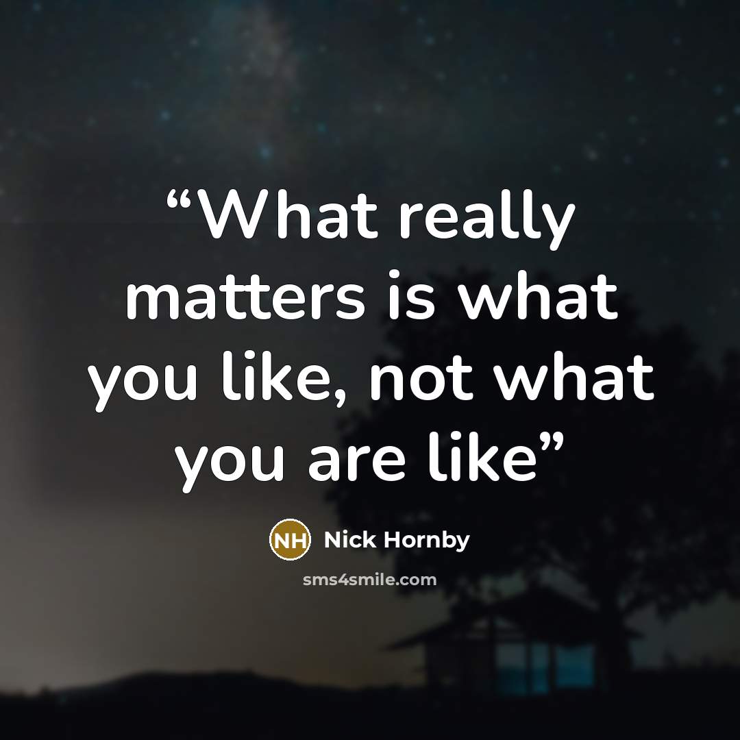 “What really matters is what you like, not what you are like” quote by Nick Hornby